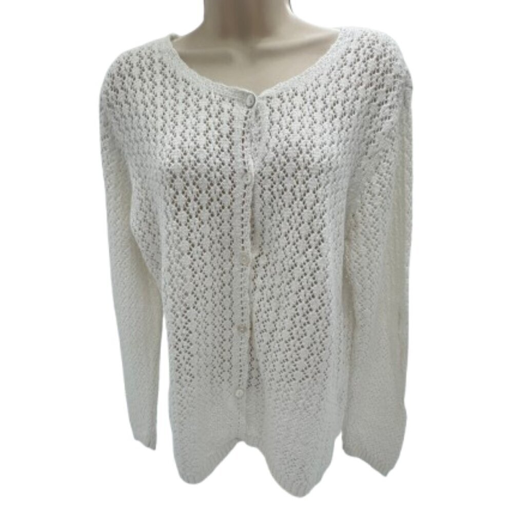 TR Bentley White Button Down Cardigan - Size Large